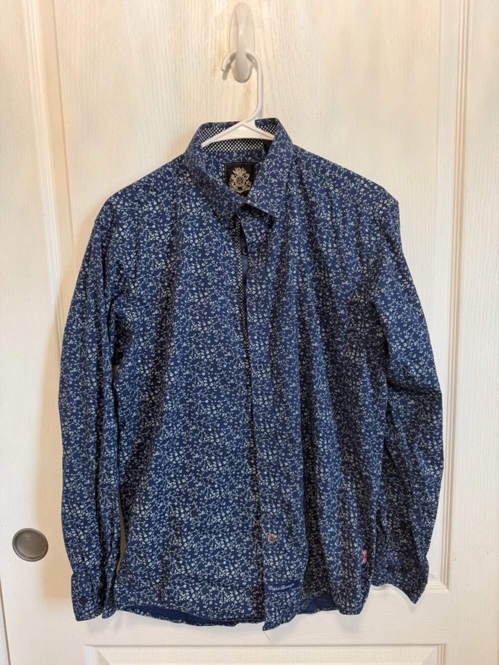 English Laundry Men’s Medium Blue White Floral Long Sleeve Button Down Shirt